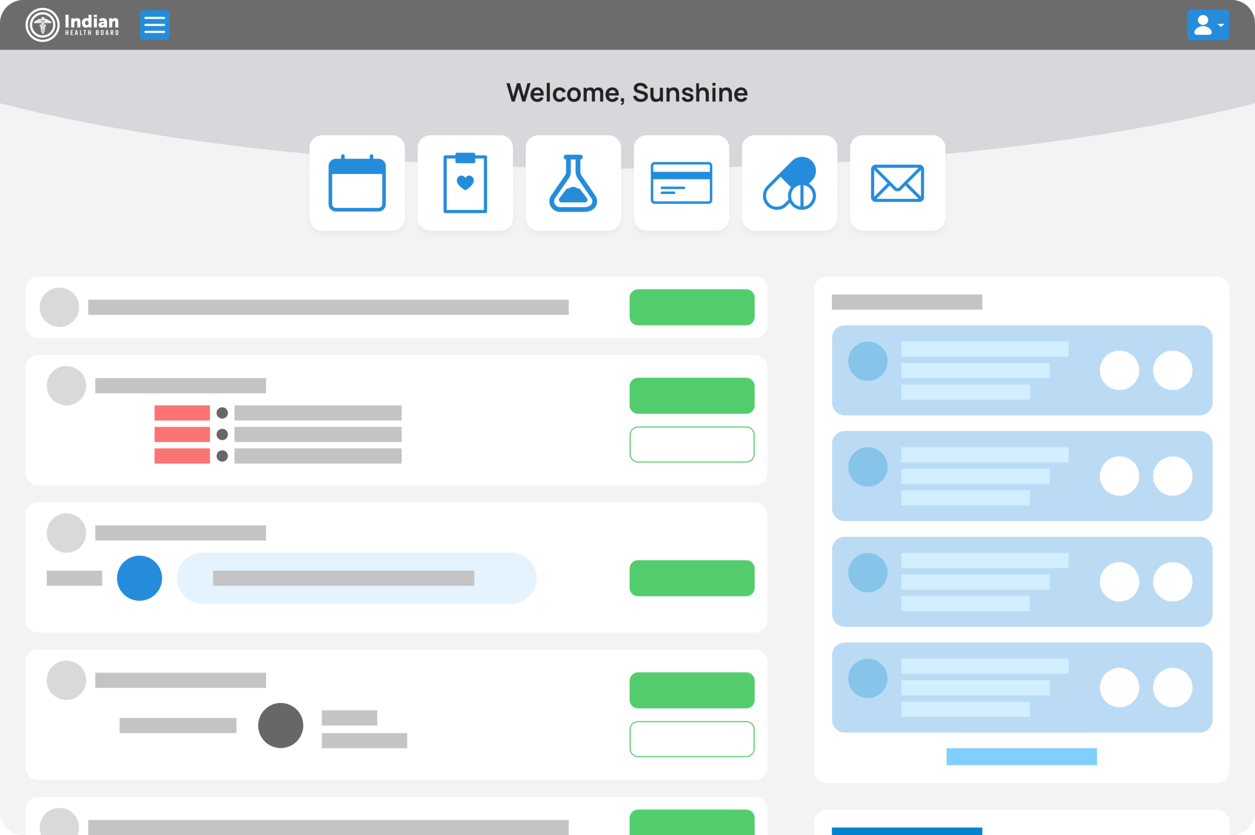 Indian Health Board patient portal desktop mockup showing health dashboard