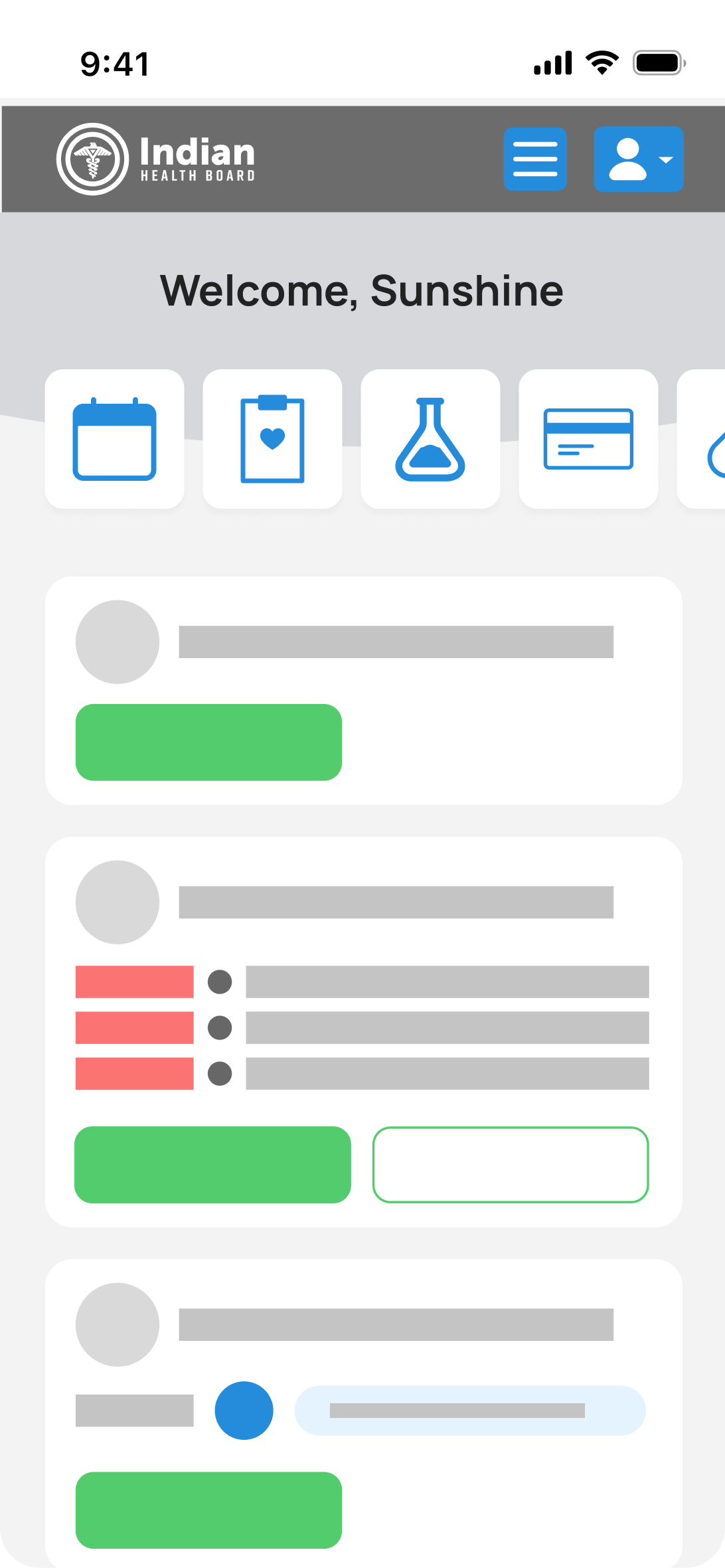 Indian Health Board patient portal mobile app mockup